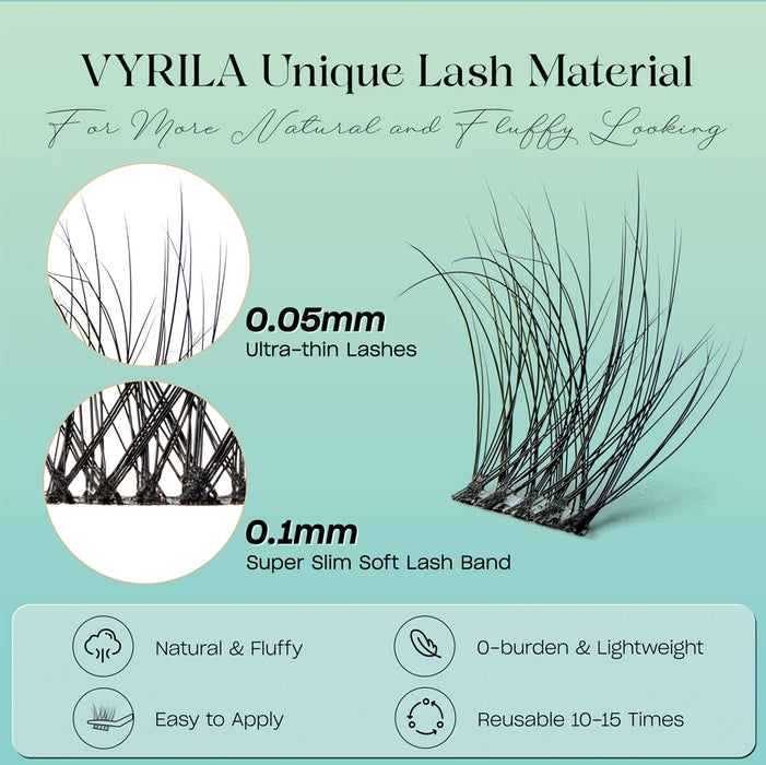 Individual Eyelashes Cluster C Curl Mix 3D Easy DIY Eyelash Extensions 0.1mm Super Thin Tape Reusable Natural Lashes