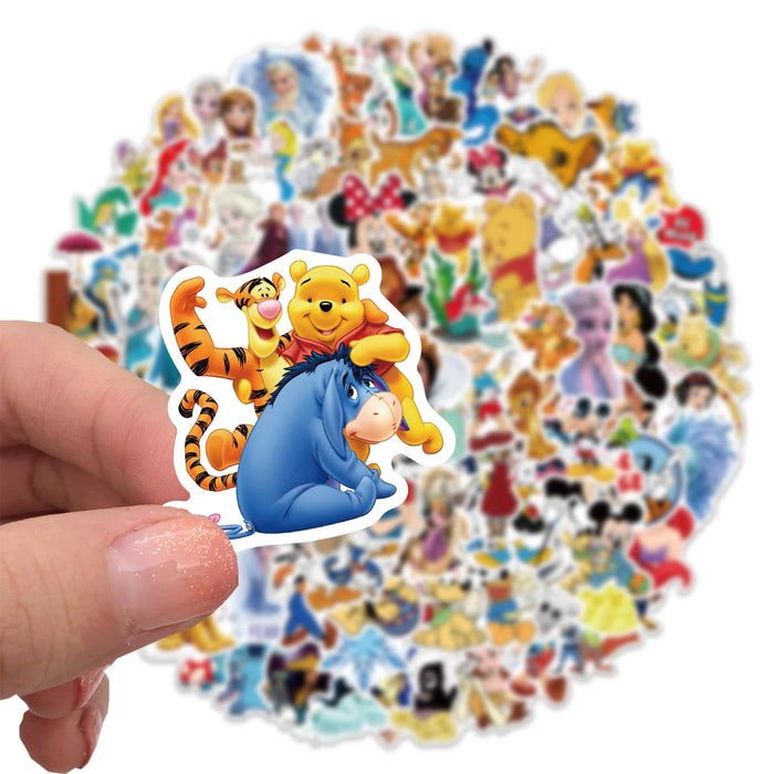 Colorful Disney Sticker Pack – 50/100 Assorted Stickers Featuring Anna, Mickey, and More for Personalizing Laptops, Skateboards, and Phones