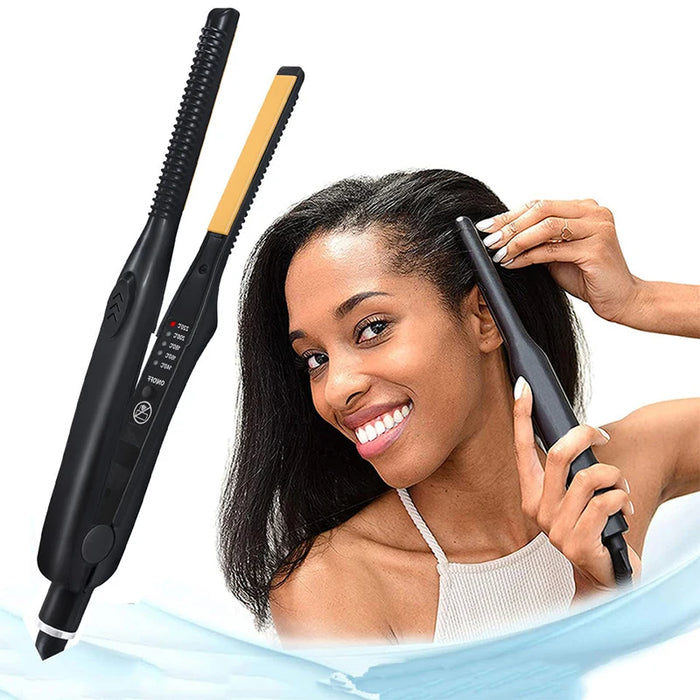 Peinador y rizador de cabello 2 en 1 de cerámica: plancha profesional para cabello corto y barba, tanto para mujeres como para hombres