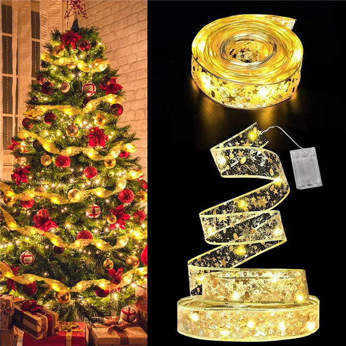 Guirlande lumineuse à ruban LED pour décoration de Noël – Guirlande lumineuse pour décorations d'arbre de Noël, maison 2024, guirlande lumineuse à nœuds DIY, Nouvel An 2025