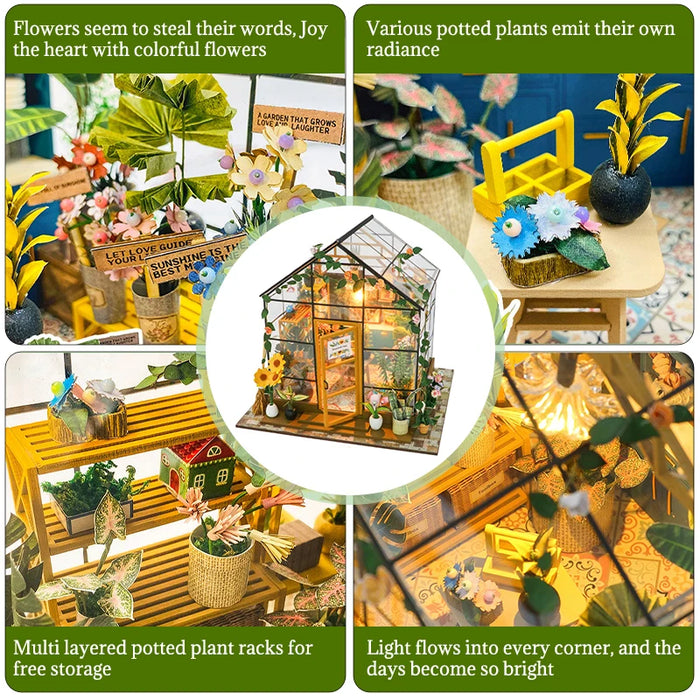 Mini maison de fleurs en bois à faire soi-même - Puzzle de maison de poupée 3D avec meubles et décorations