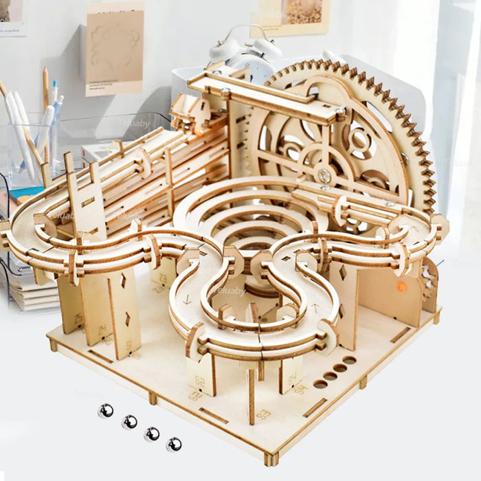 Kit de puzzle mécanique 3D en bois avec course à billes interactive pour tous les âges