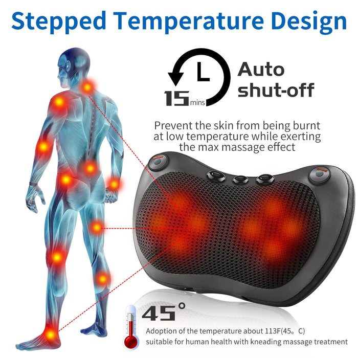 Masajeador Eléctrico con 8 Cabezales y Calor - Masaje Relajante Profundo para Cuello, Hombros, Espalda y Pies