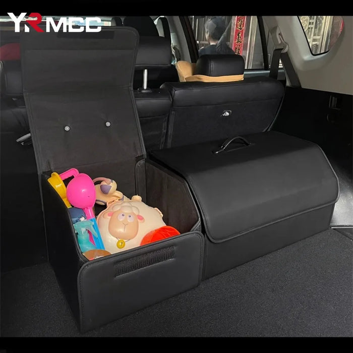 Caja de almacenamiento plegable para coche con soporte de piel sintética, gran capacidad para maletero, ordenado y ordenado con pegatinas antideslizantes