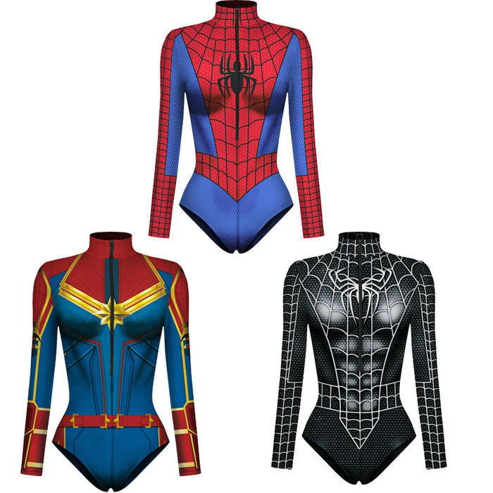 Spiderman-Overall für Damen und Herren, Superhelden-Kostüm mit 3D-Druck, Langarm-Badeanzug, Halloween-Karnevalskostüm