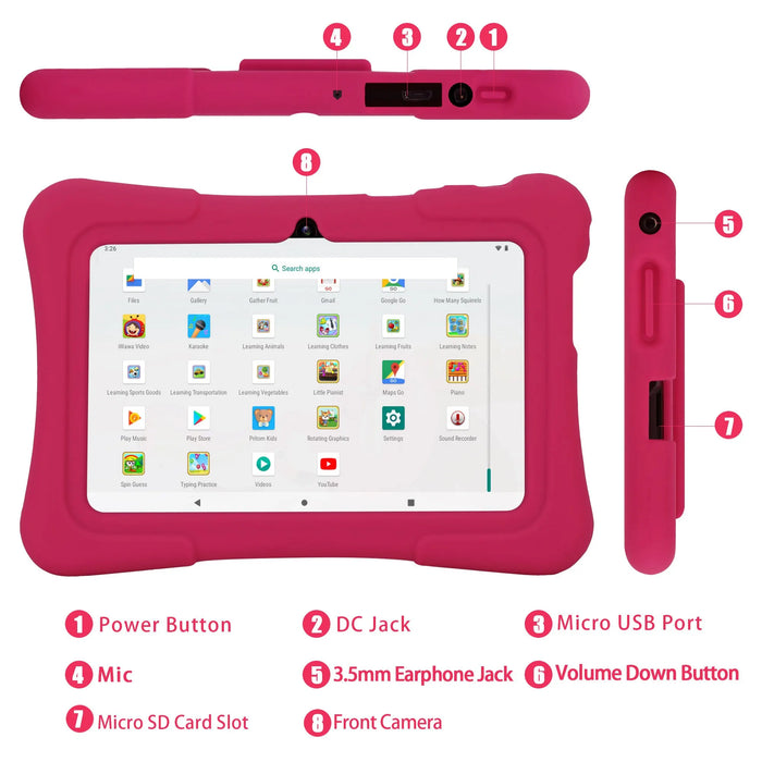 PRITOM Tablet Infantil de 7 Pulgadas con Quad Core, Android 10, 32GB, WiFi, Bluetooth y Software Educativo Preinstalado