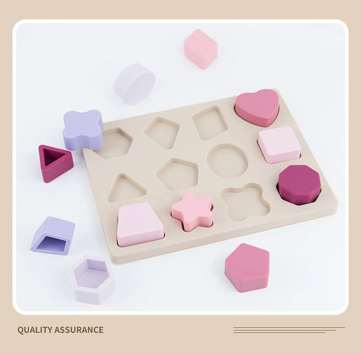 Puzzle enfant Montessori en silicone - Formes géométriques et jeux de puzzle pour l'éducation et l'apprentissage, Silicone de qualité alimentaire