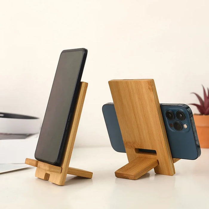 Soporte para teléfono de escritorio de bambú: práctico soporte de madera para teléfono inteligente con función de carga y diseño creativo