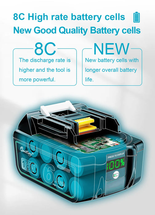 Waitley Batterie Li-Ion 18 V pour outils Makita 18 V – Pièces de rechange BL1860 BL1850 Batterie rechargeable