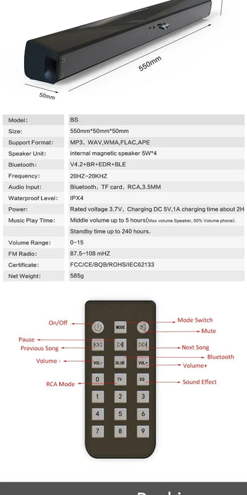 Système audio Home Cinéma sans fil avec haut-parleurs Bluetooth, caisson de basses et centre musical pour téléviseur et ordinateur