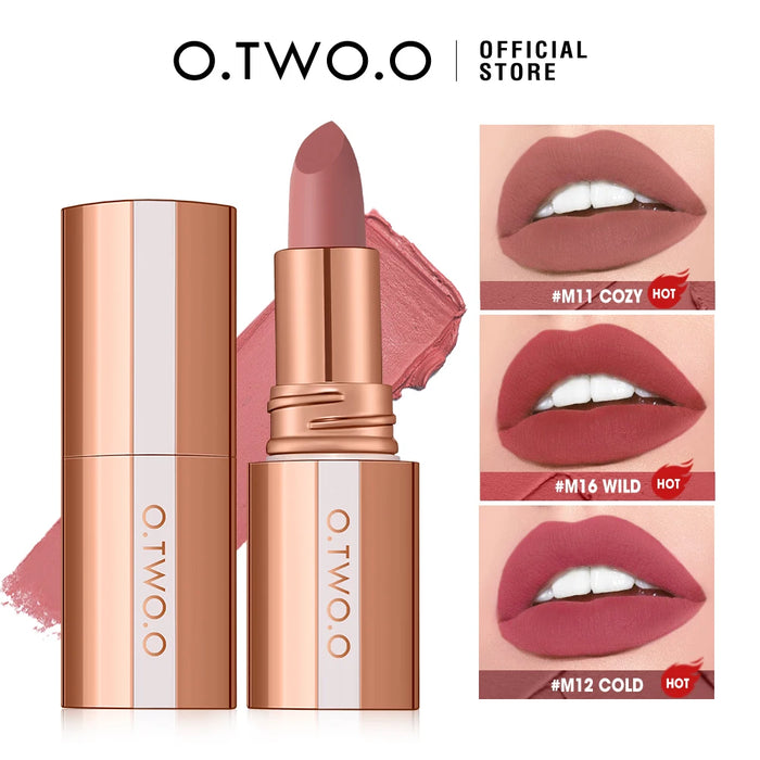 O.TWO.O Matter Lippenstift, langlebiger, wasserfester Lippenstift, wischfrei, klassisches, hochpigmentiertes Lippenfarb-Make-up mit samtigem Finish