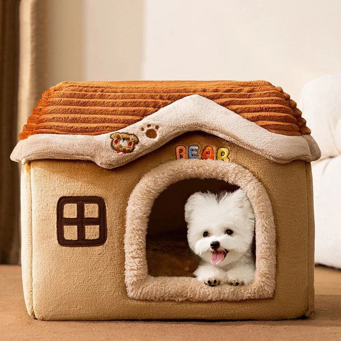 Zusammenklappbares Katzenhaus für den Außenbereich, wasserdichtes Haus für kleine Hunde und Kätzchen, gemütliche Hütte mit Tierkissen und Bettzelt.