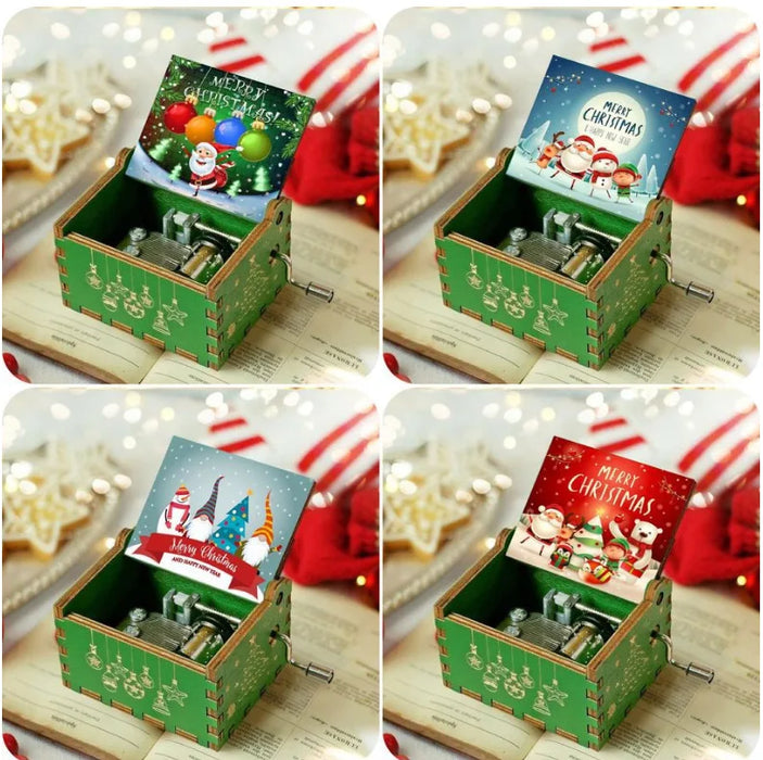 Wooden hand-operated octave box with Christmas music - Exclusive painting and perfect Christmas gift