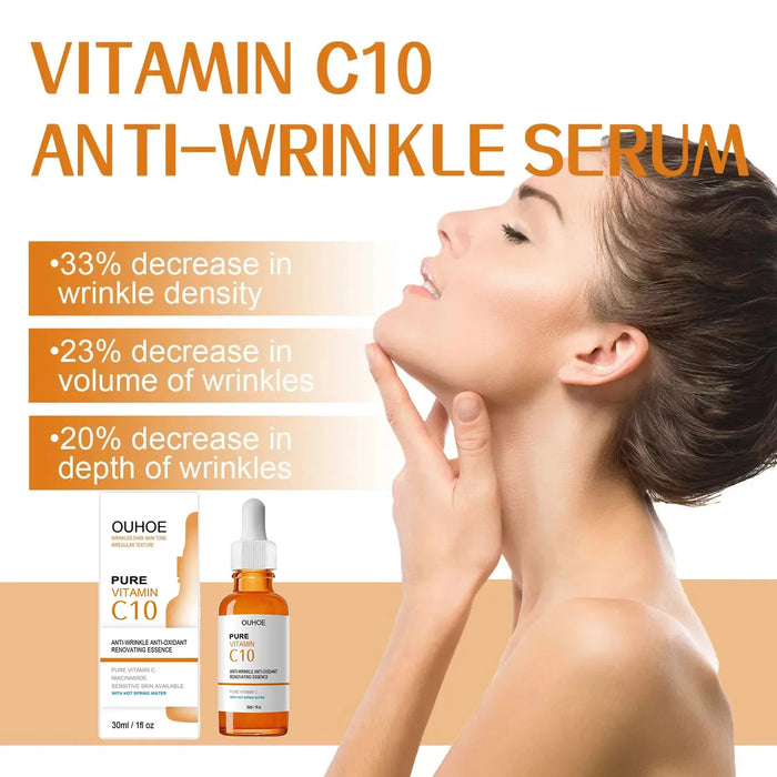 Gesichtsserum zur Faltenentfernung mit Vitamin C – straffend, straffend, feine Linien verblassend, Anti-Aging-Essenz, die die Haut aufhellt und nährt