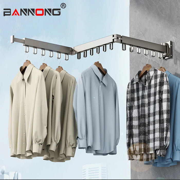 Wall Mounted Clothes Drying Rack Foldable with 3-Fold Rod, Expandable Wall Drying Rack for Laundry