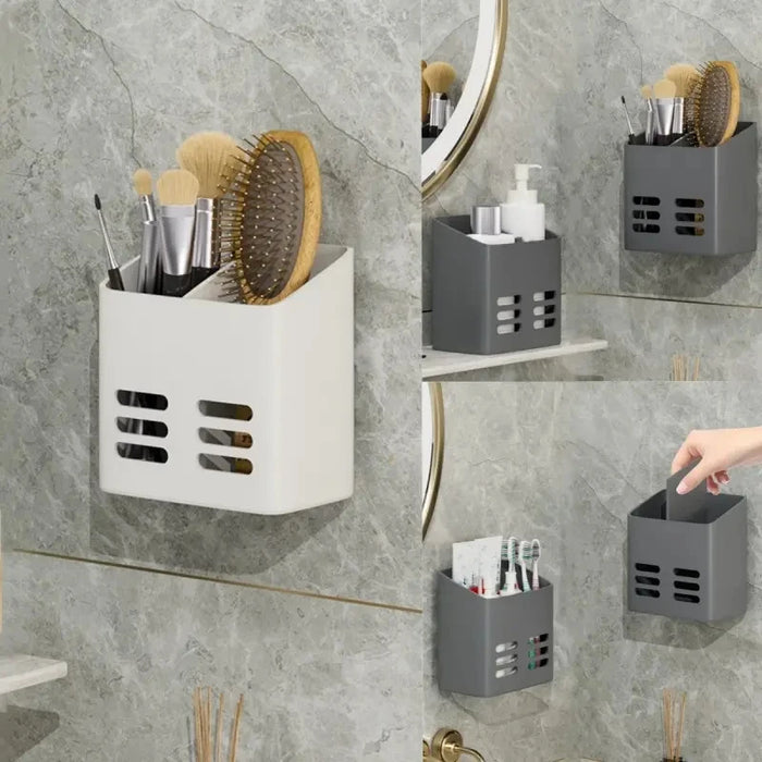 Estante de baño de pared para guardar maquillaje sin taladrar - Artículos de tocador y productos para el cuidado de la piel en gris o blanco