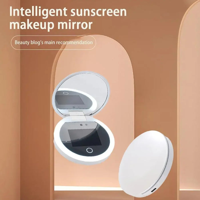 Intelligente UV-Sonnensicherheitskamera mit Make-up-Spiegel und LED, tragbarer wiederaufladbarer Spiegel für Schönheits- und Sonnenschutzanalysen.