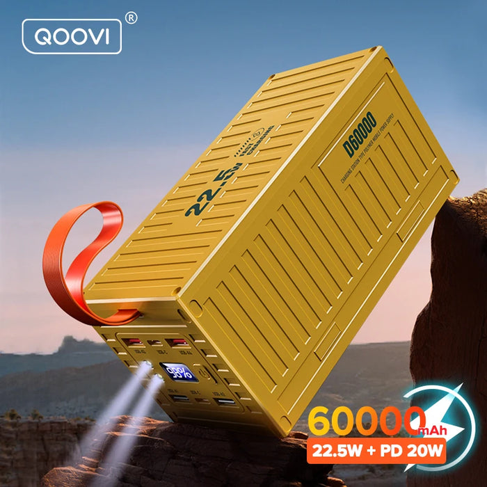 Powerbank QOOVI de 60000 mAh con carga rápida PD QC 3.0 de 22,5 W - Gran capacidad para iPhone y Xiaomi