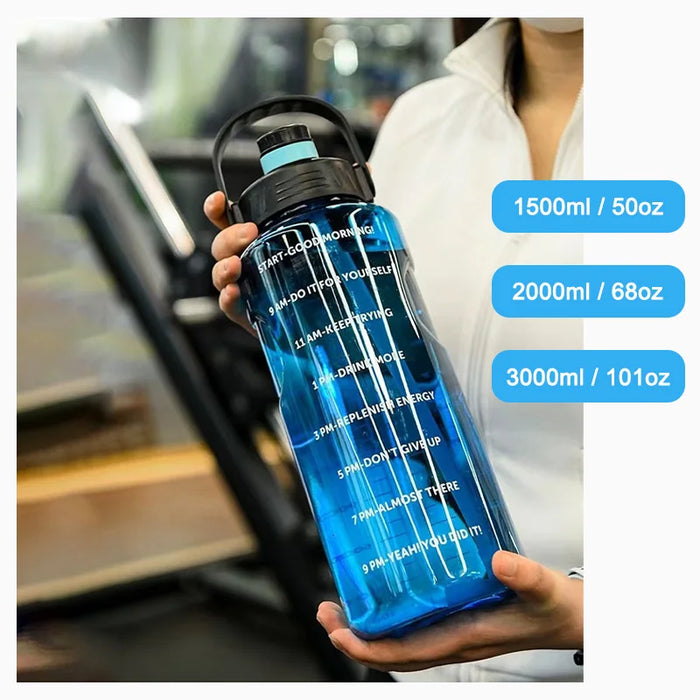 LUSQI High-Capacity Sport Water Bottle 1.5L/2L/3L - Leak-Proof with Straw and Time Markers for Home and Outdoor Activities