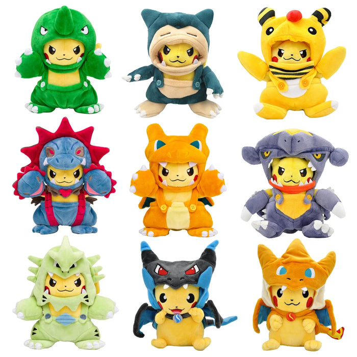 Kawaii Pokemon Cosplay Pikachu Animal relleno Charizard muñeco de peluche Tyranitar Snorlax Eevee Lapras Anime regalo para niños