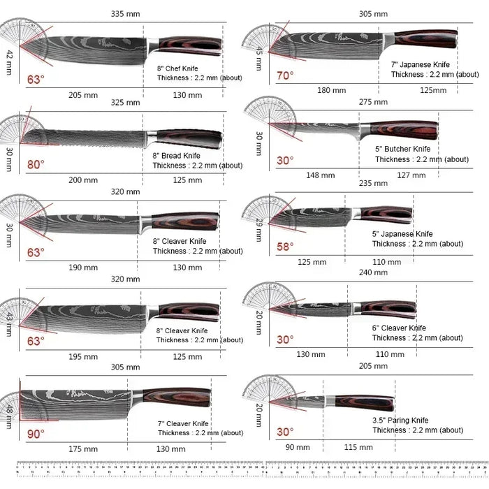 Professionelle Damast-Kochmesser, japanisches Santoku, Fleischmesser, Edelstahl-Knochenmesser und Metzgermesser