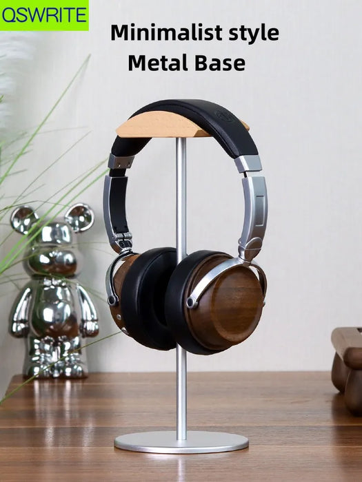 Support casque en bois de noyer - étagère de rangement minimaliste pour bouchons d’oreilles en bois massif