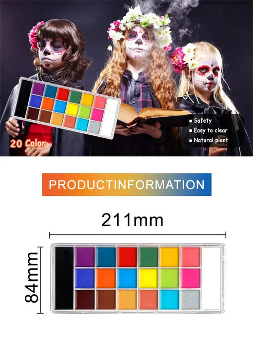 Ensemble de peinture pour le visage et le corps à base d'huile de 20 couleurs - Kit de peinture non toxique parfait pour les enfants et le cosplay