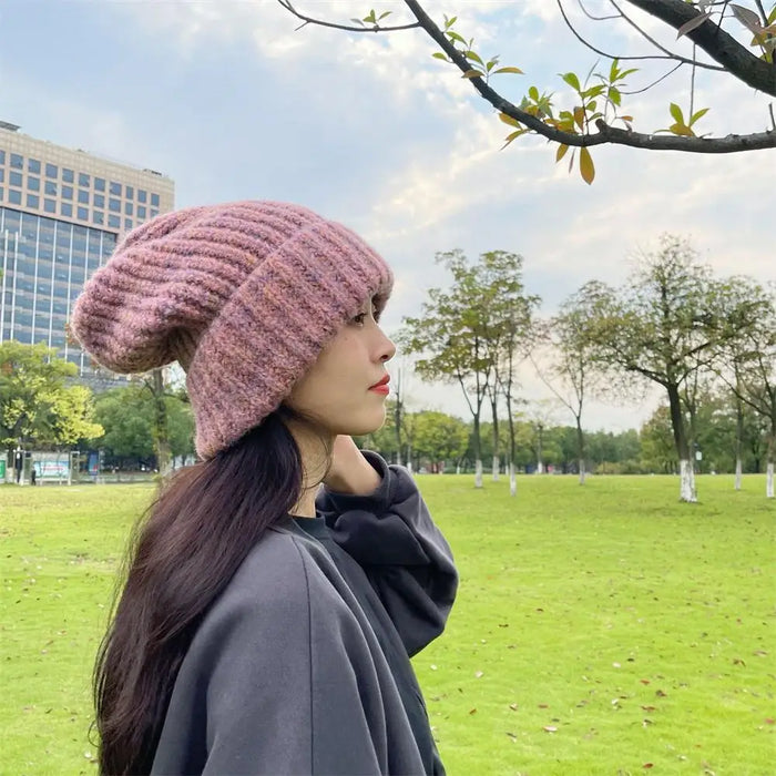 Bonnet en laine unisexe d'hiver, bonnet tricoté en vrac, bonnet Skullies surdimensionné et chaud coréen pour femmes, cadeau de noël