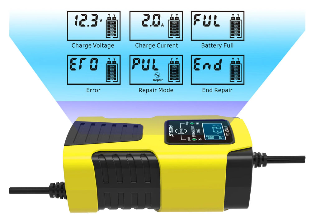 Cargador de Baterías Inteligente 6V/12V con Desulfatador - Carga Automática para Coche, Moto y Camión