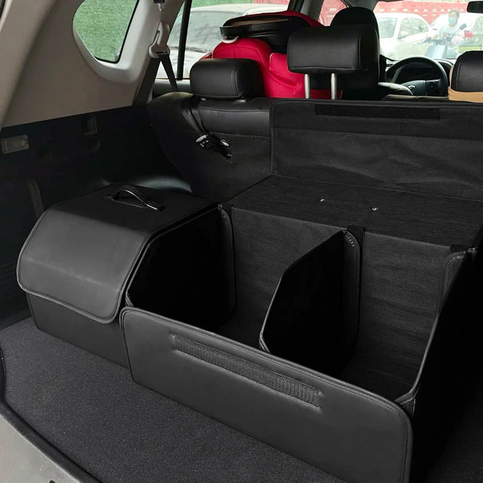 Caja de almacenamiento plegable para coche con soporte de piel sintética, gran capacidad para maletero, ordenado y ordenado con pegatinas antideslizantes