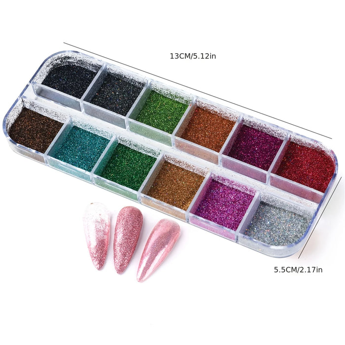 Ensemble de poudre holographique Holo argent, poussière de frottement, noir, rose, Chrome, poudre à paillettes, Pigment Laser pour manucure à faire soi-même