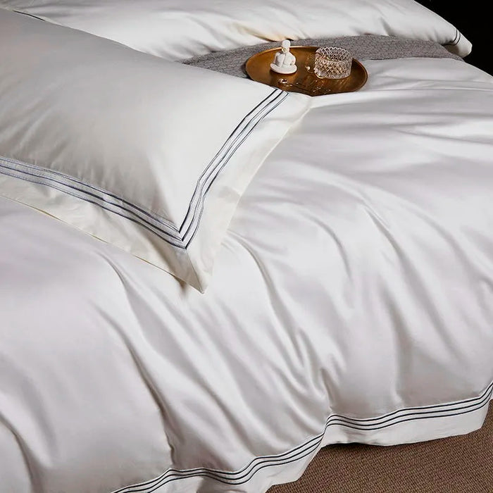 Luxuriöses 1000TC-Bettwäscheset aus ägyptischer Baumwolle, 4/6-teilig, Doppelbett, Queen-Size-US-King-Size-Größe, 3-zeilig bestickte Steppdecke, Bettlaken und Kissenbezug