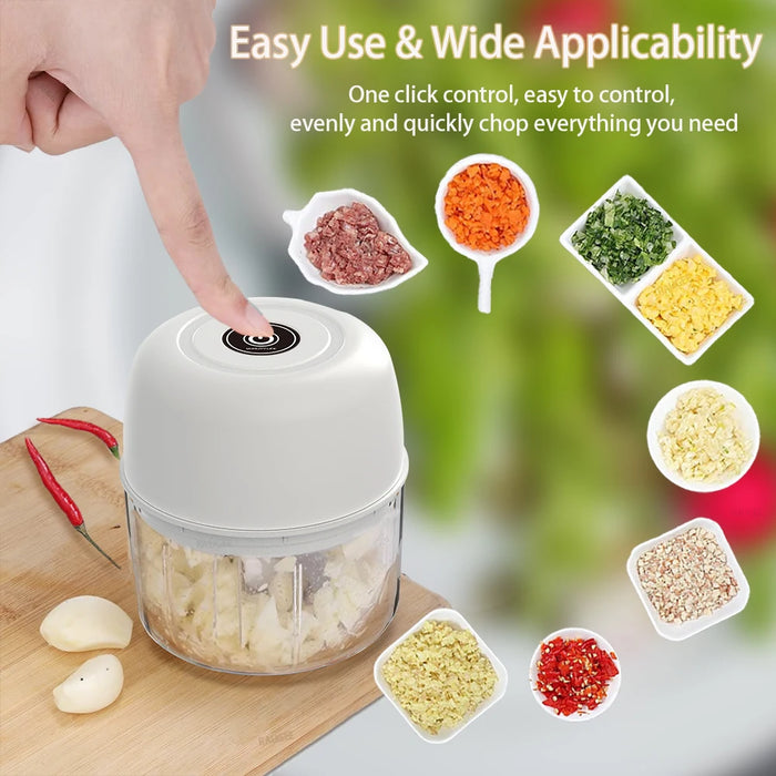 Mini Picadora Eléctrica para Alimentos: Ajo, Cebolla, Verduras, Carne, Fruta - Trituradora Pequeña y Licuadora Recargable 300ml