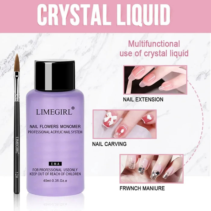 Ensemble de poudre acrylique et de monomère liquide pour extensions d'ongles, poudre de trempage acrylique et outil de coupe de fleurs 3D