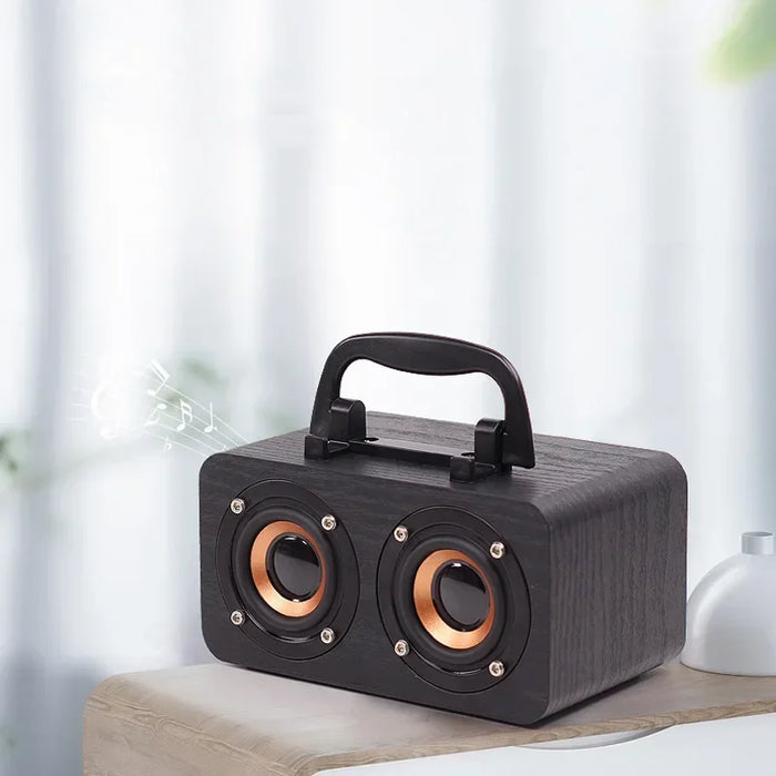 Kabellose Holzlautsprecher mit Doppel-Subwoofer und Bluetooth, tragbarer MP3-Player mit TF-USB für Zuhause