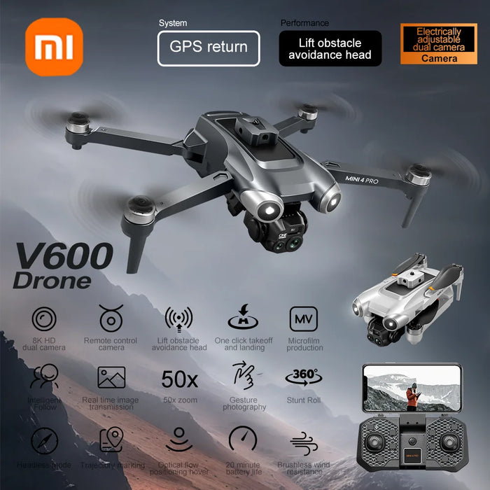 Xiaomi V600 Mini Drone 4 Pro Max Professionelle HD Dual Kamera Optischer Fluss Positionierung Ausweichende WIFI UAV GPS Quadcopter 2024 Neue