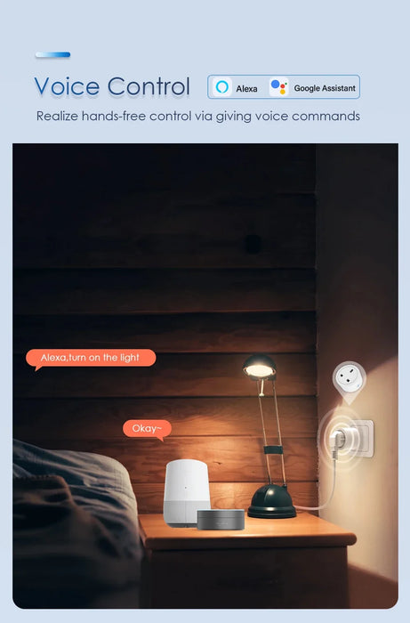 Prise intelligente WiFi 20A/16A TUYA - Prise de surveillance de puissance intelligente avec commande vocale et minuterie, compatible avec Alexa et Google Home