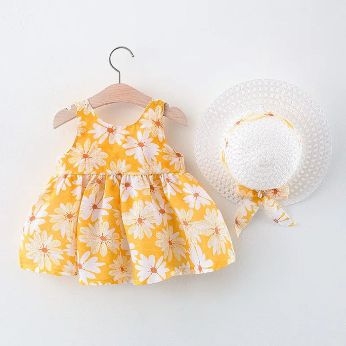 Robe de princesse d'été légère en coton pour enfants, avec franges et grand nœud papillon, chapeau assorti inclus