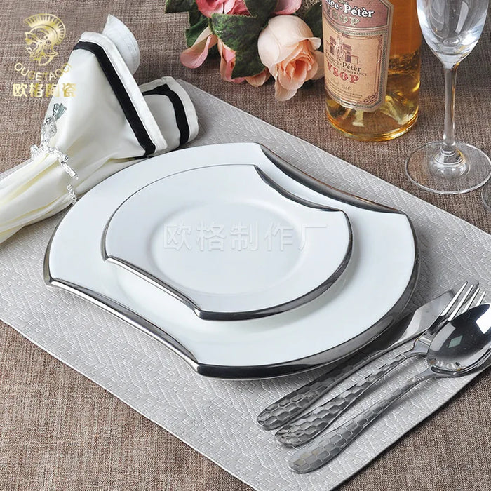 Vajilla creativa de porcelana chapada en oro para barbacoa de carne fina, platos y tazones para hotel y restaurante, juego de accesorios de cocina nuevo