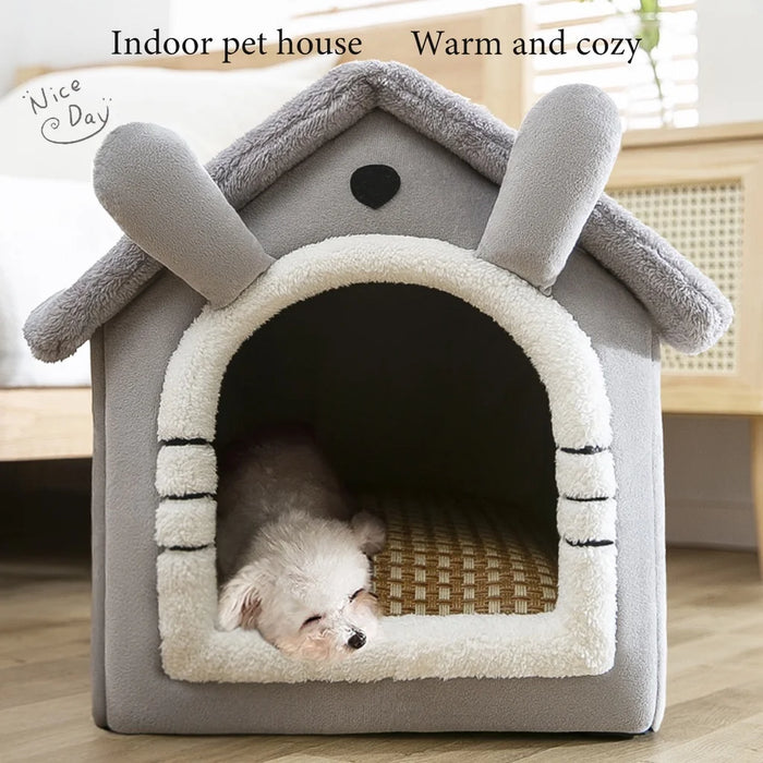 Folding cat and dog bed with removable and washable cover - indoor cat nest and dog house