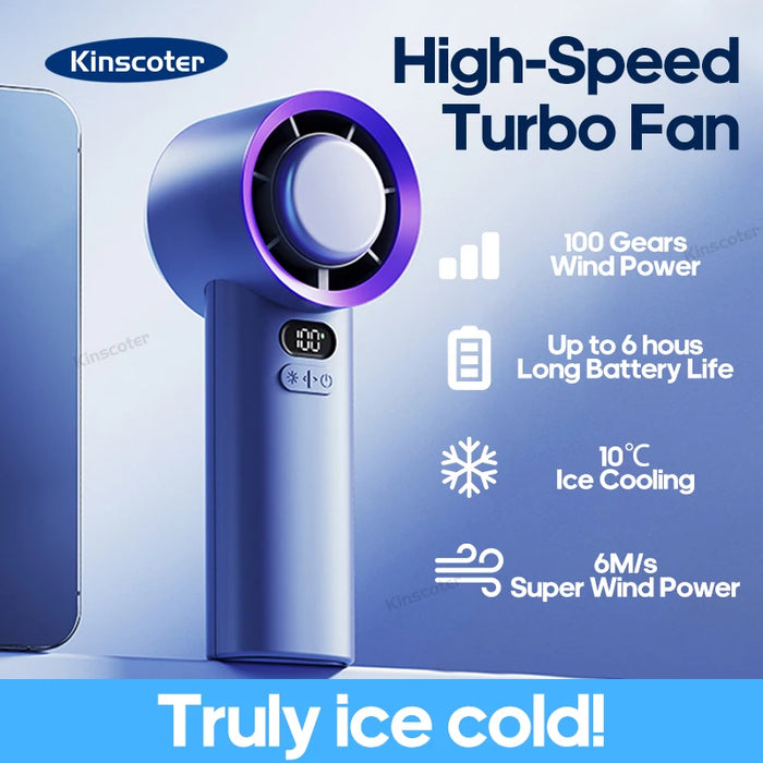 KINSCOTER Tragbarer Hand-Turboventilator mit 100 einstellbaren Windgeschwindigkeiten – persönlicher Mini-Ventilator mit batteriebetriebenem elektrischem Wimperngebläse