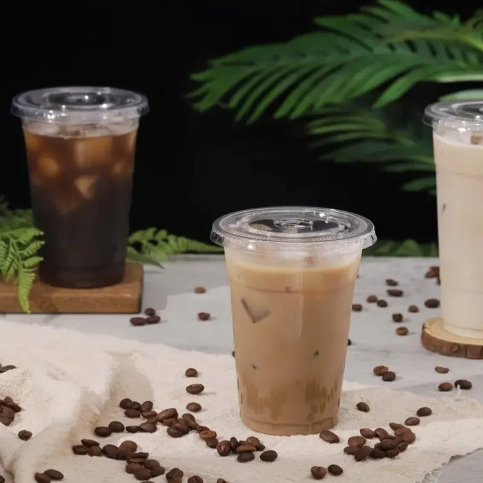 50 gobelets jetables transparents avec couvercles – parfaits pour les jus, le café, les smoothies et la crème glacée