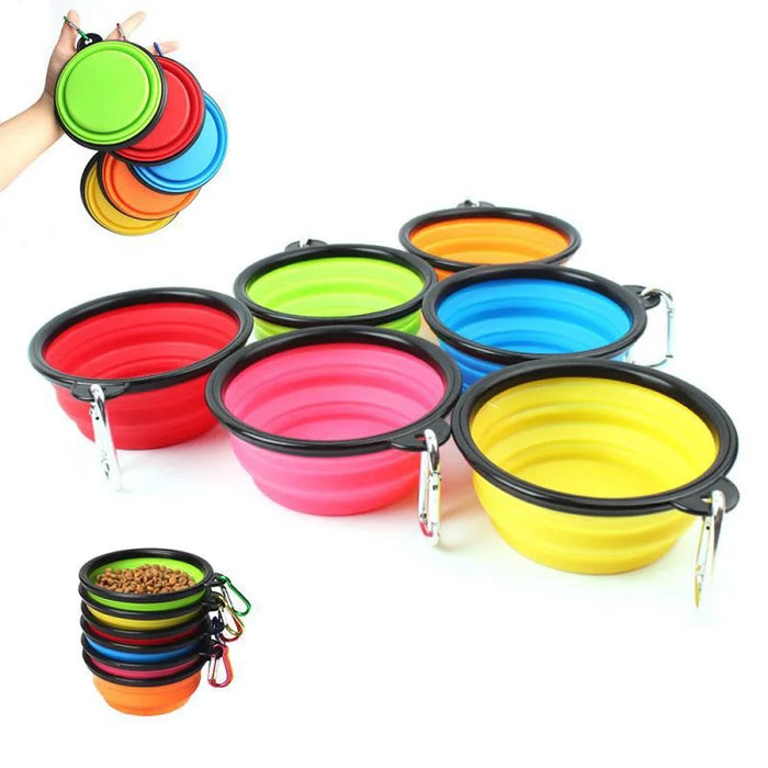 Bol d'alimentation pliable et Portable en Silicone pour chien, distributeur 2 en 1 pour animaux de compagnie, pour voyage en plein air, avec bouteille à mousqueton, pour nourriture et eau