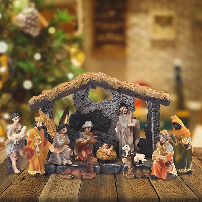 Ensemble de décoration de crèche de 12 pièces en résine, figurines traditionnelles pour décoration de salon