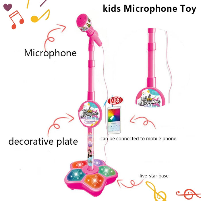 Micrófono para niños con soporte: máquina de música de karaoke e instrumento de aprendizaje para niñas y niños, juguetes de desarrollo y regalos de cumpleaños