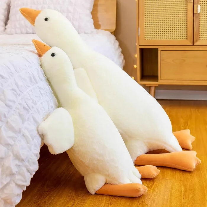 Ganso de peluche Kawaii en blanco - Muñeco pato suave como peluche y almohada para dormir, disponible en tamaños de 50 a 190 cm