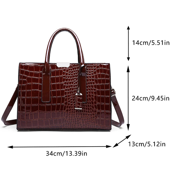 Crocodile Embossed Women's Tote Bag with Adjustable Strap - Spacious Crossbody Handbag for Work and Travel