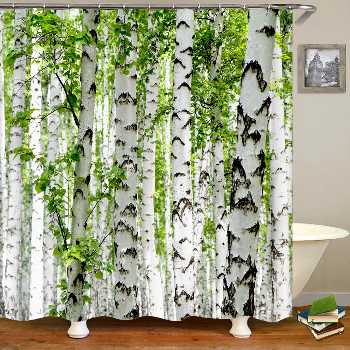 Rideau de douche moderne imprimé 3D avec paysage de plantes vertes et d'arbres, imperméable avec crochet pour salle de bain