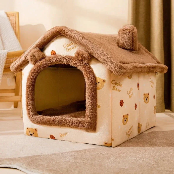 Zusammenklappbares Katzenhaus für den Außenbereich, wasserdichtes Haus für kleine Hunde und Kätzchen, gemütliche Hütte mit Tierkissen und Bettzelt.