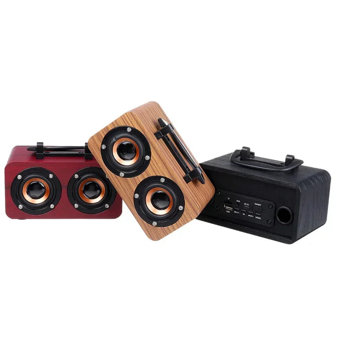 Kabellose Holzlautsprecher mit Doppel-Subwoofer und Bluetooth, tragbarer MP3-Player mit TF-USB für Zuhause